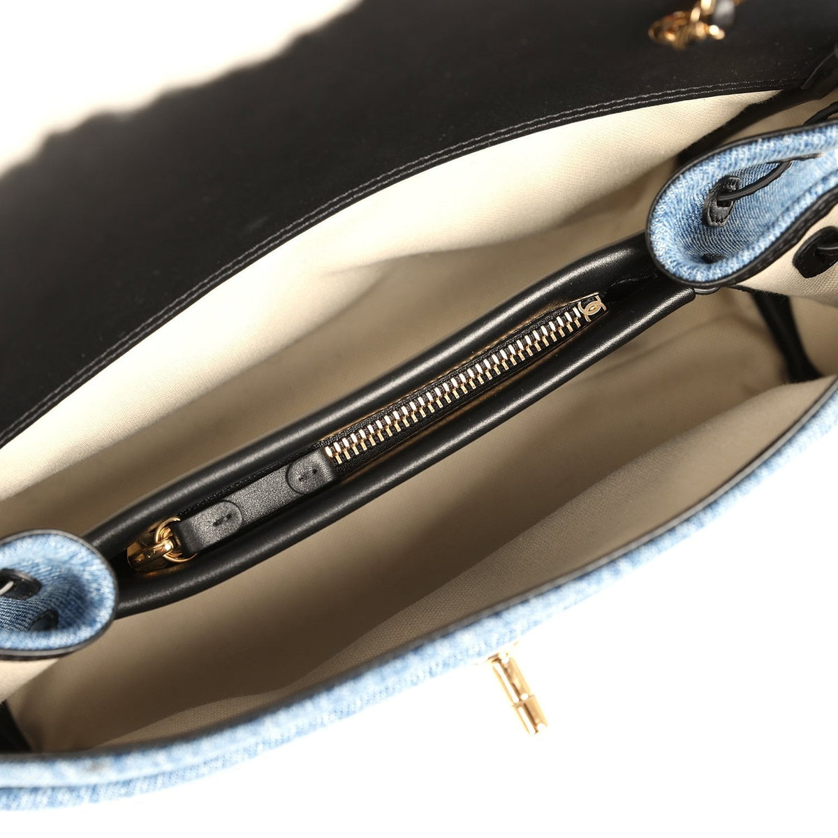 Chanel "Urban Essential" Flap Bag Blue Denim, Black Calfskin Gold Hardware