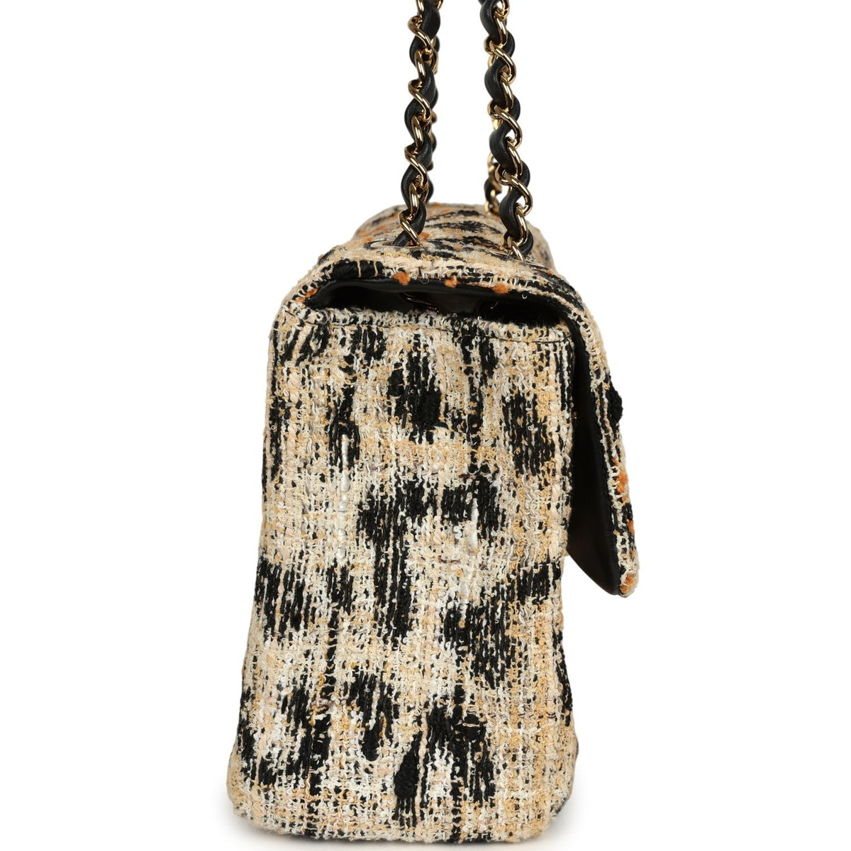 Chanel Maxi Leopard Print "Souplissimo" Small Flap Bag Brown, Black, White Tweed, Mixed Fibers Gold Hardware