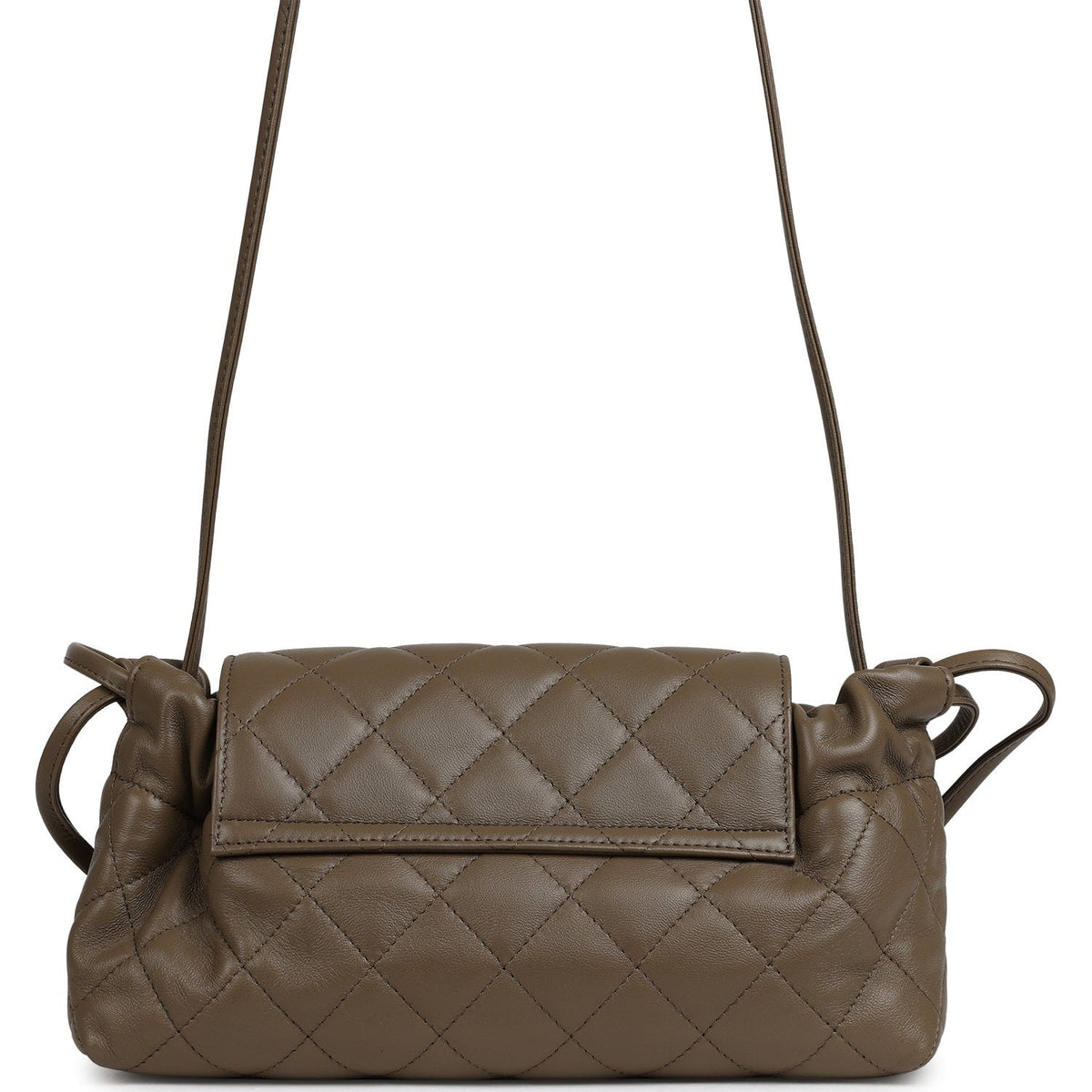 Chanel Drawstring Flap Bag with Leather Strap Dark Khaki Lambskin Gold Hardware