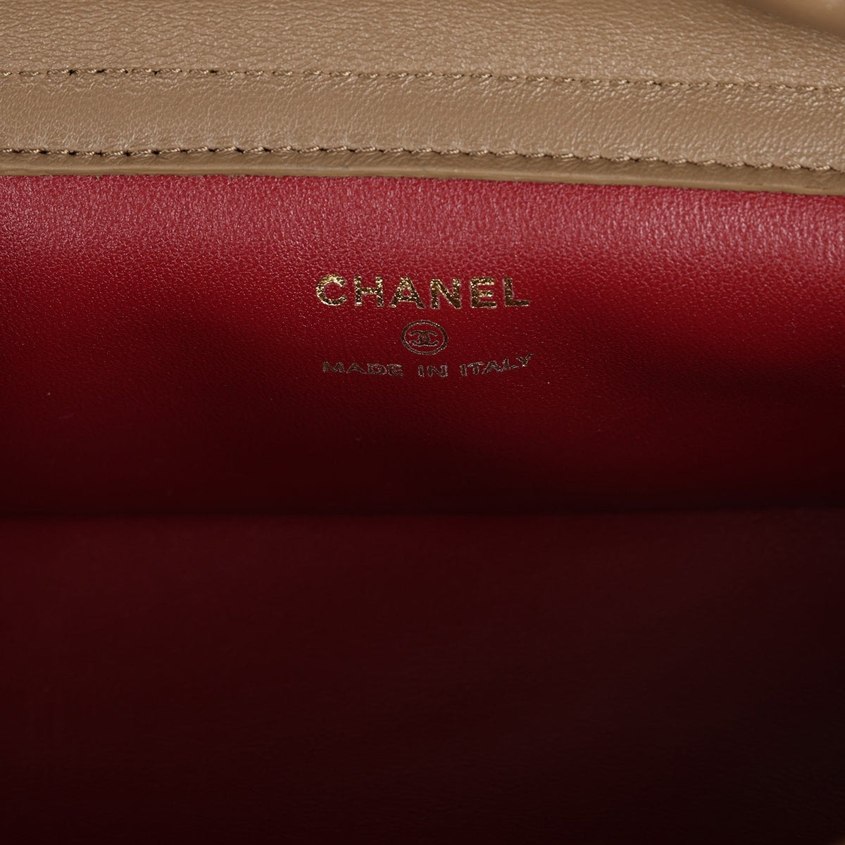Chanel Drawstring Flap Bag with Leather Strap Dark Khaki Lambskin Gold Hardware