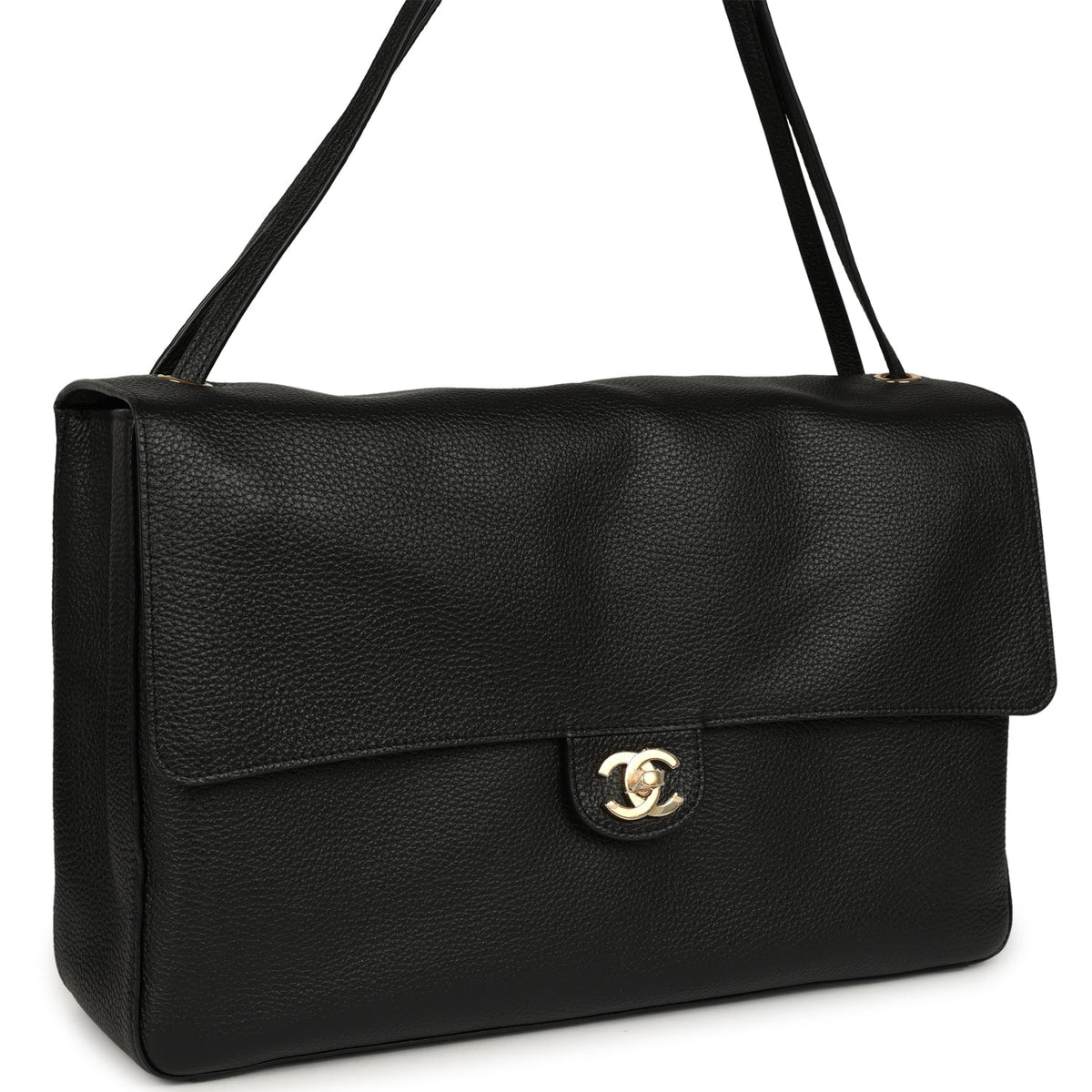 Chanel Maxi "Souplissimo" Large Flap Bag Black Grained Calfskin Gold Hardware