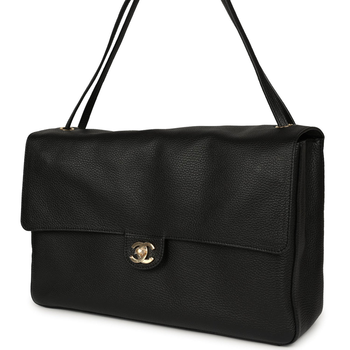 Chanel Maxi "Souplissimo" Large Flap Bag Black Grained Calfskin Gold Hardware