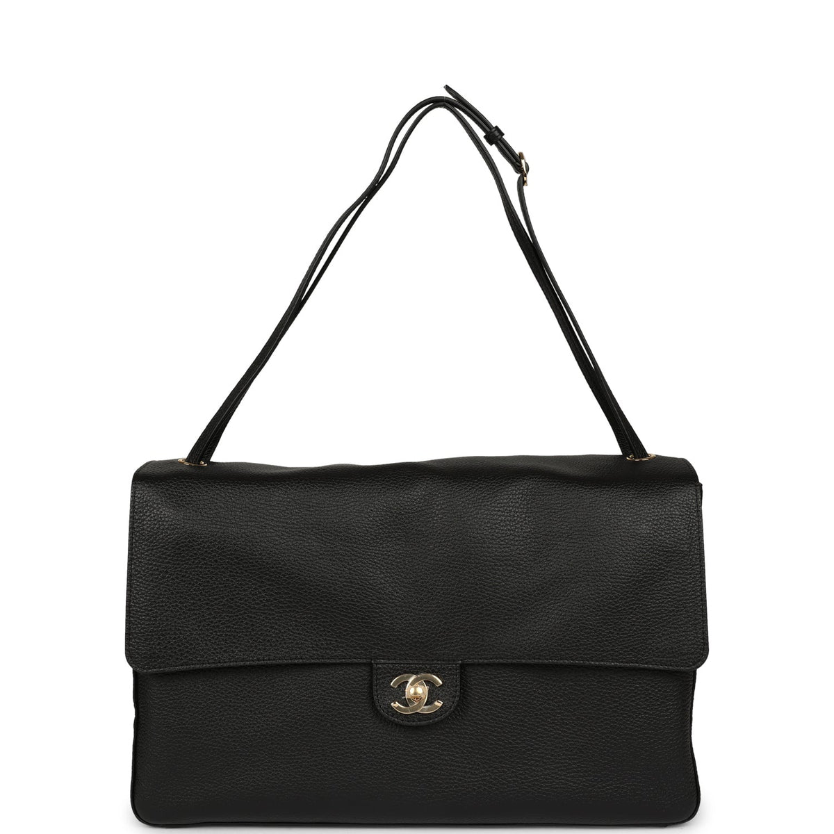 Chanel Maxi "Souplissimo" Large Flap Bag Black Grained Calfskin Gold Hardware