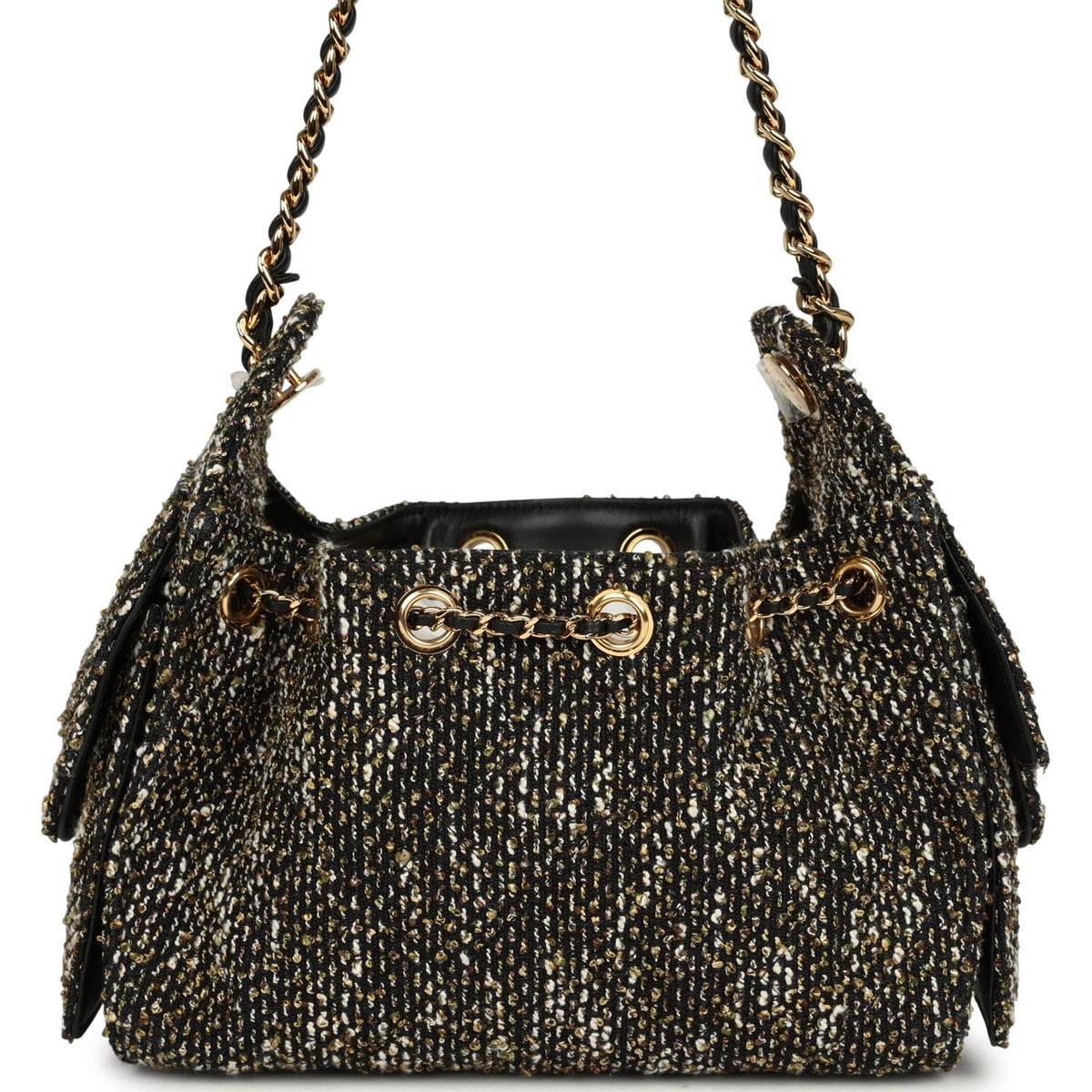 Chanel Mini 25 Hobo Bag Black, White, Gold Tweed Boucle Gold Hardware