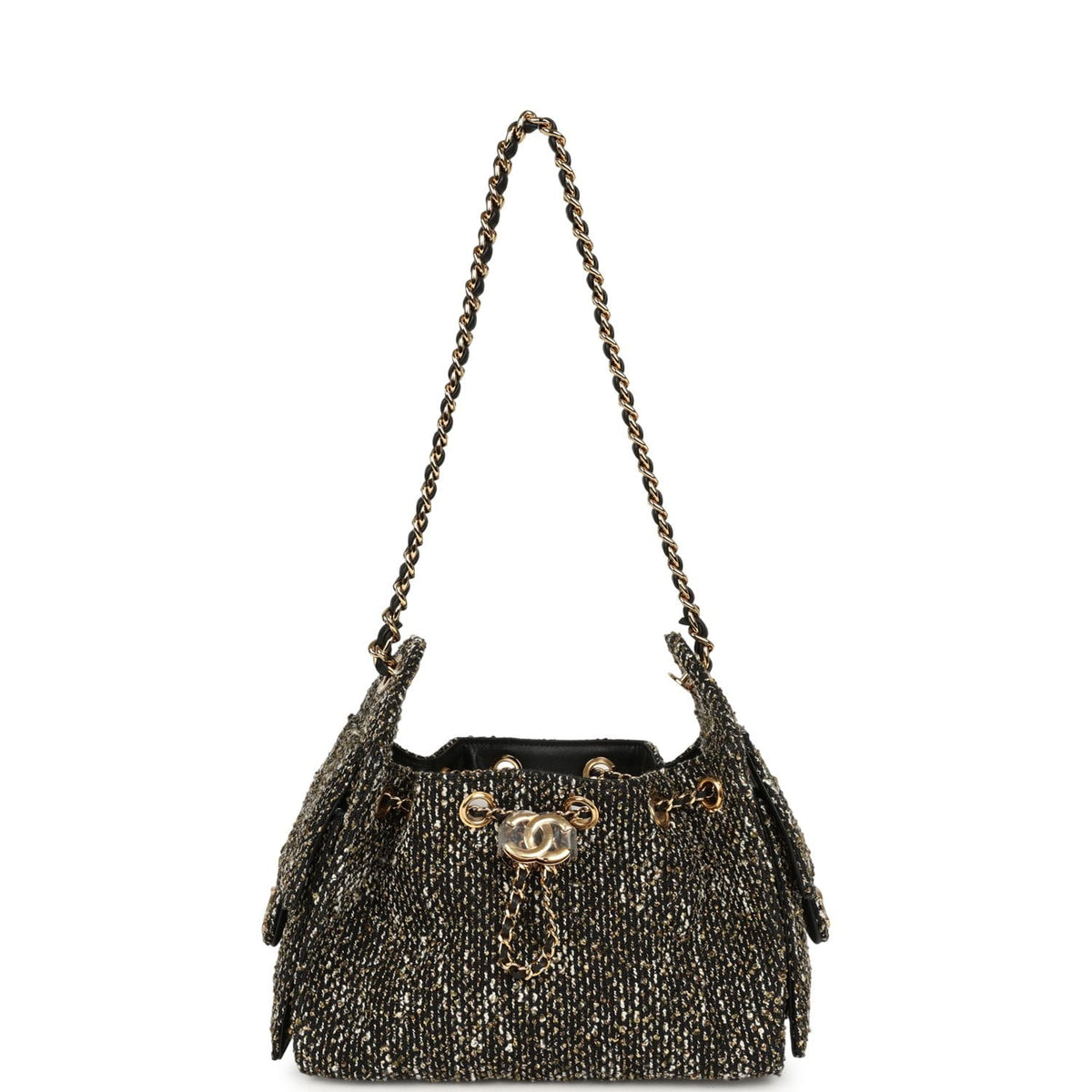 Chanel Mini 25 Hobo Bag Black, White, Gold Tweed Boucle Gold Hardware