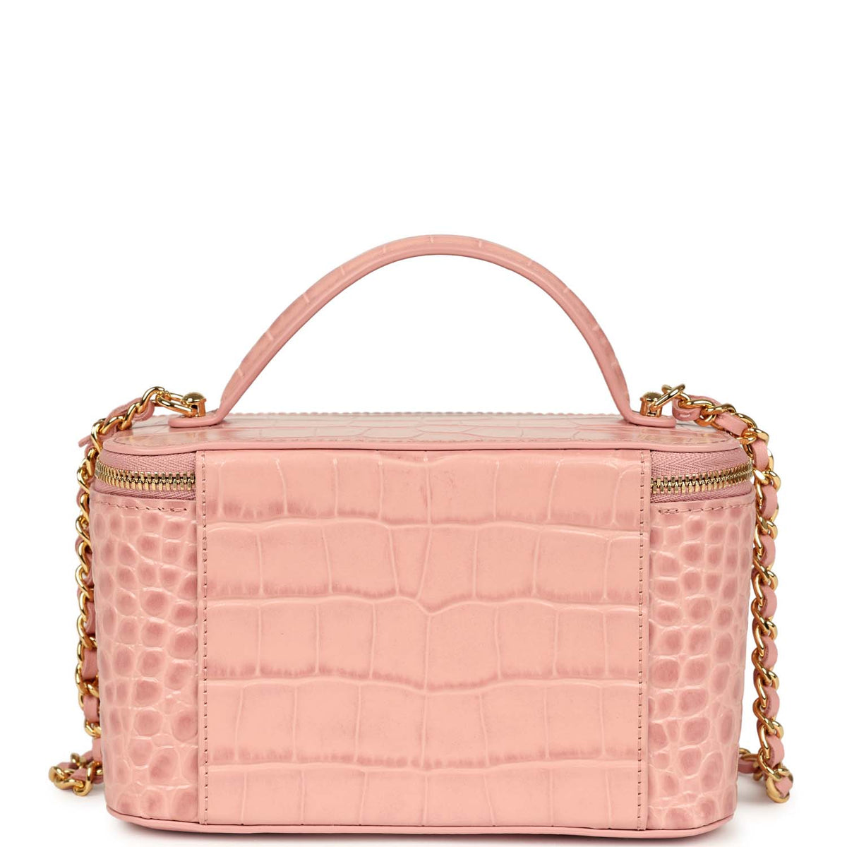 Chanel Small Top Handle Vanity Case Light Pink Croc Embossed Calfskin Gold Hardware