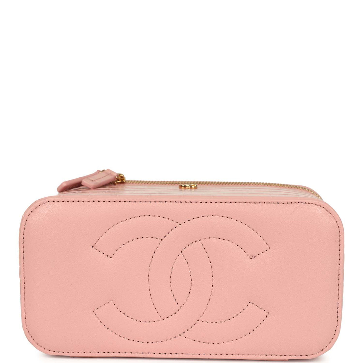 Chanel Small Top Handle Vanity Case Light Pink Croc Embossed Calfskin Gold Hardware