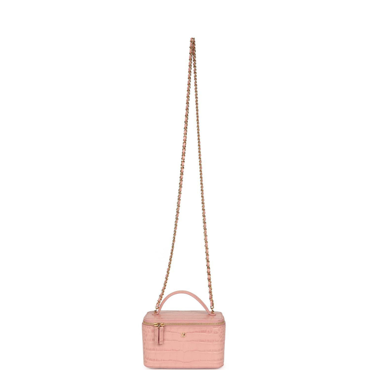 Chanel Small Top Handle Vanity Case Light Pink Croc Embossed Calfskin Gold Hardware