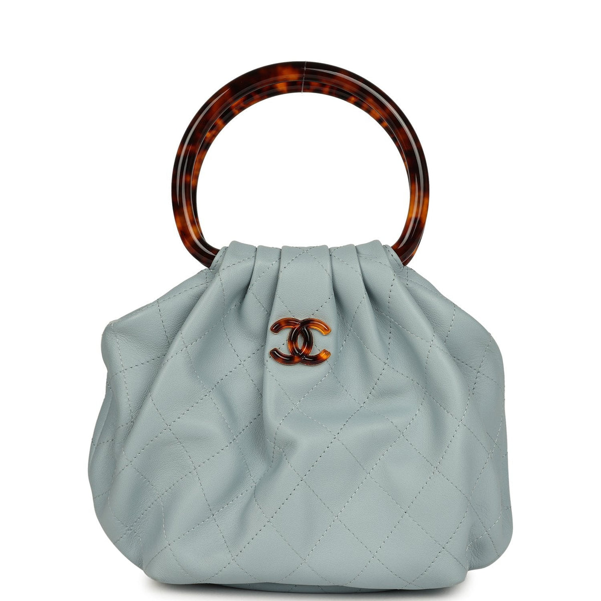 Chanel Small Pouch Light Blue Calfskin Tortoiseshell Hardware