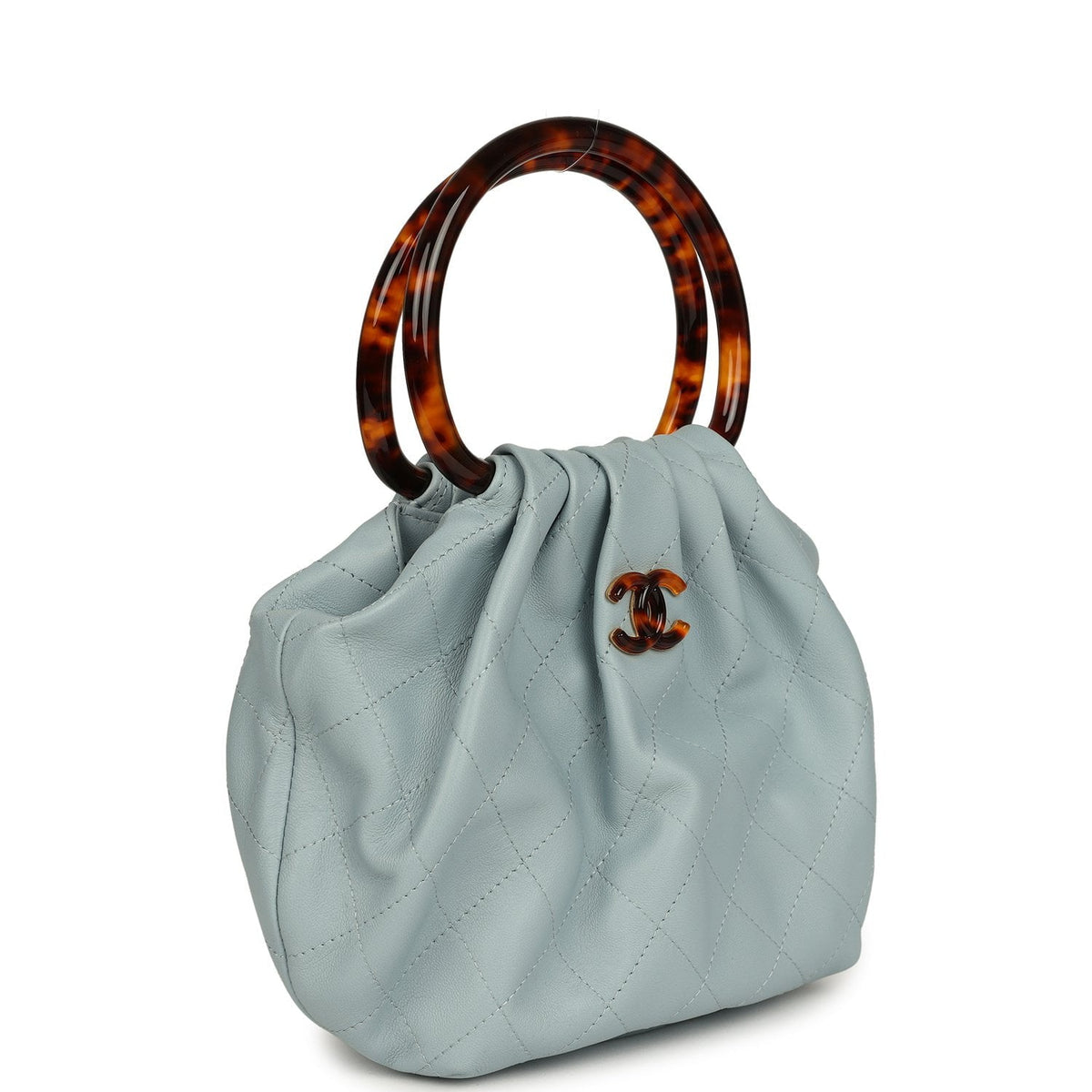 Chanel Small Pouch Light Blue Calfskin Tortoiseshell Hardware
