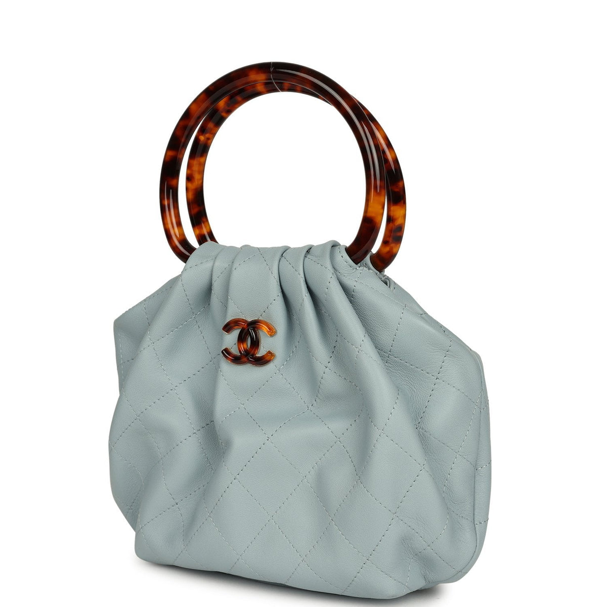 Chanel Small Pouch Light Blue Calfskin Tortoiseshell Hardware