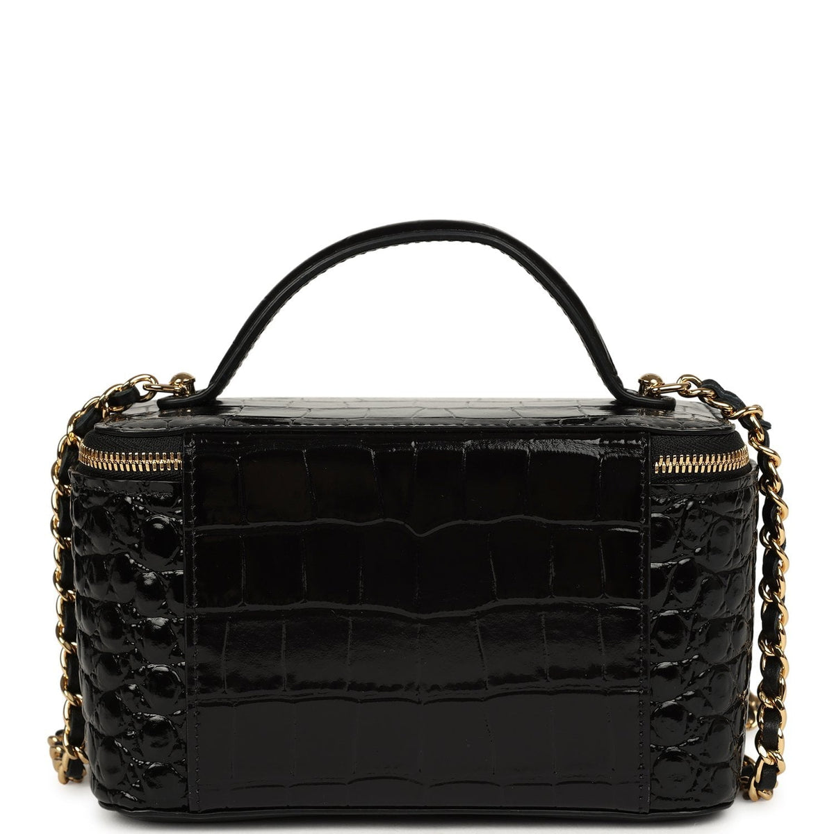 Chanel Small Top Handle Vanity Case Black Croc Embossed Calfskin Gold Hardware
