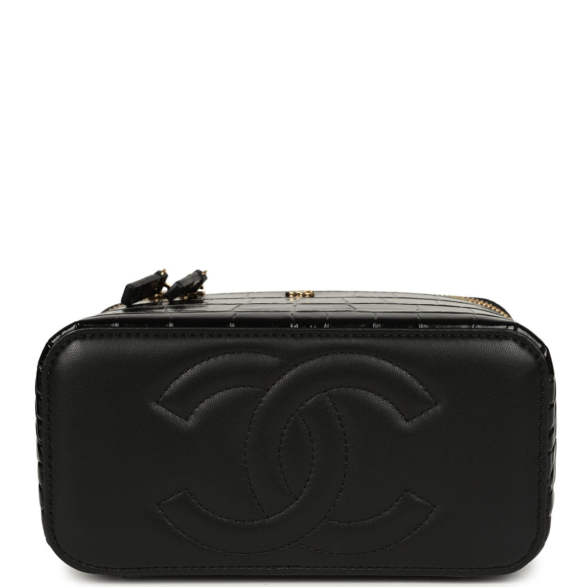 Chanel Small Top Handle Vanity Case Black Croc Embossed Calfskin Gold Hardware
