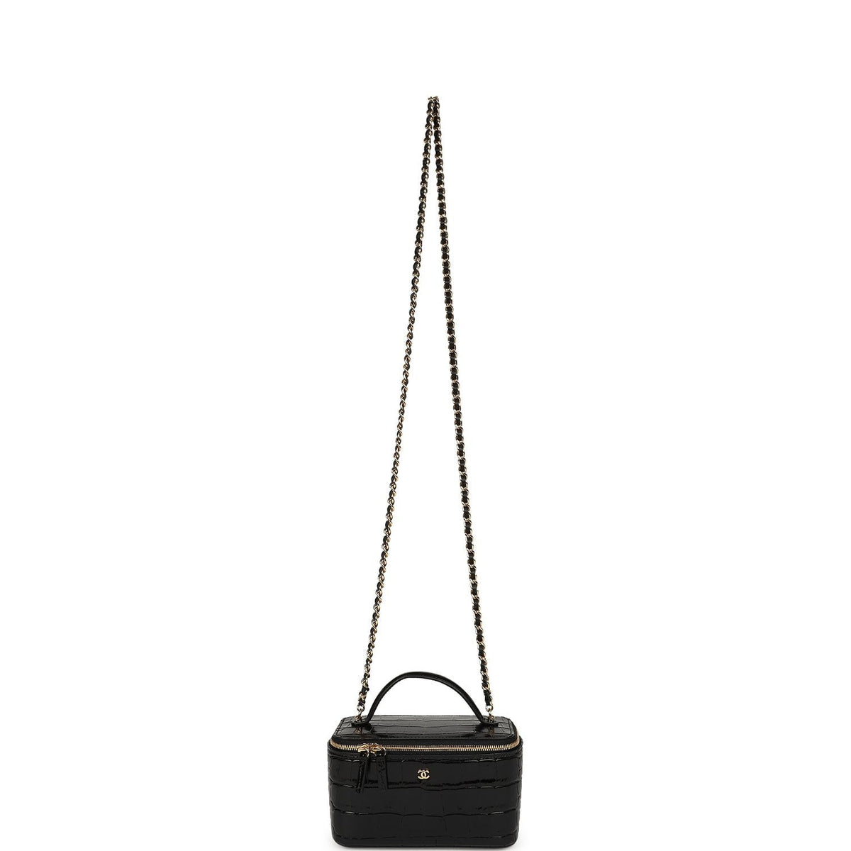 Chanel Small Top Handle Vanity Case Black Croc Embossed Calfskin Gold Hardware