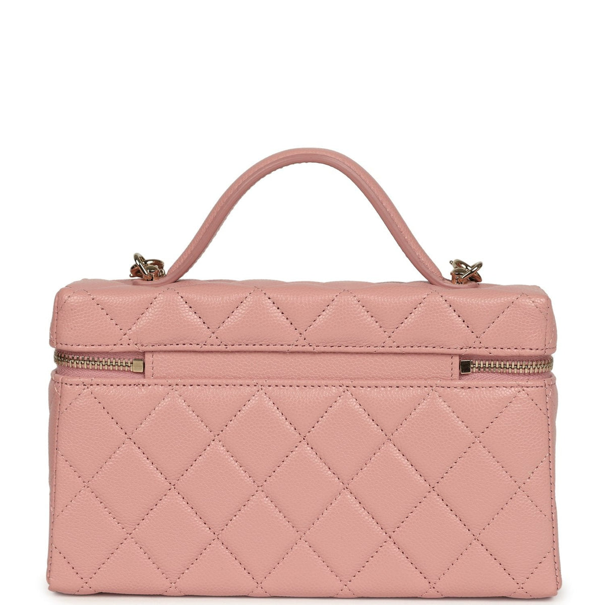 Chanel Top Handle Long Vanity Case with Chain Pink Caviar Light Gold Hardware