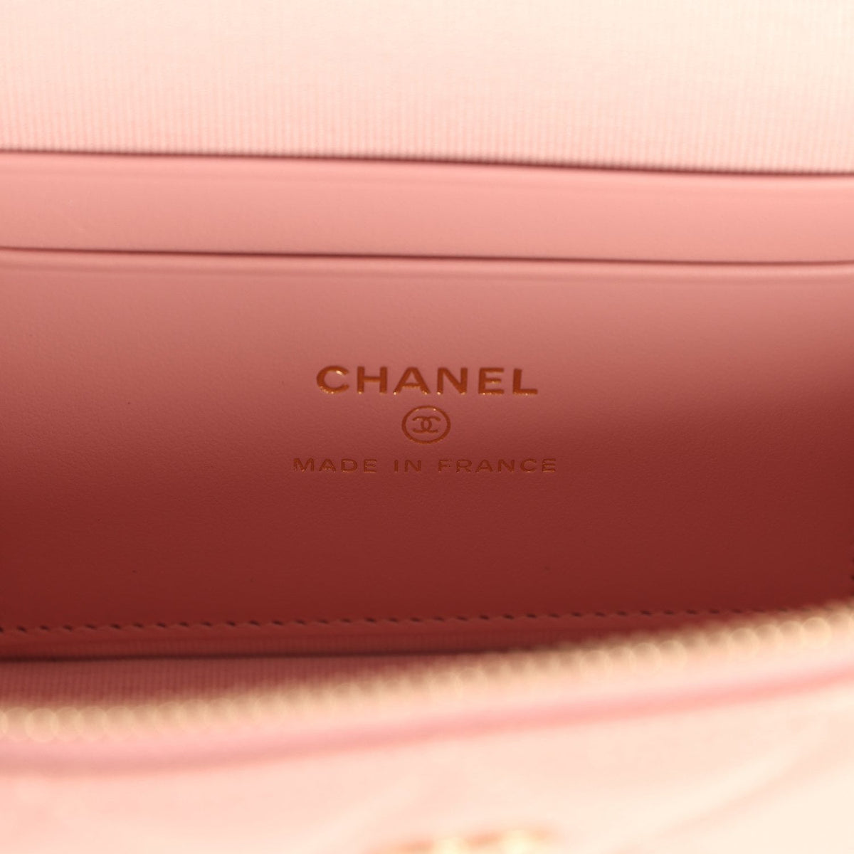 Chanel Top Handle Long Vanity Case with Chain Pink Caviar Light Gold Hardware