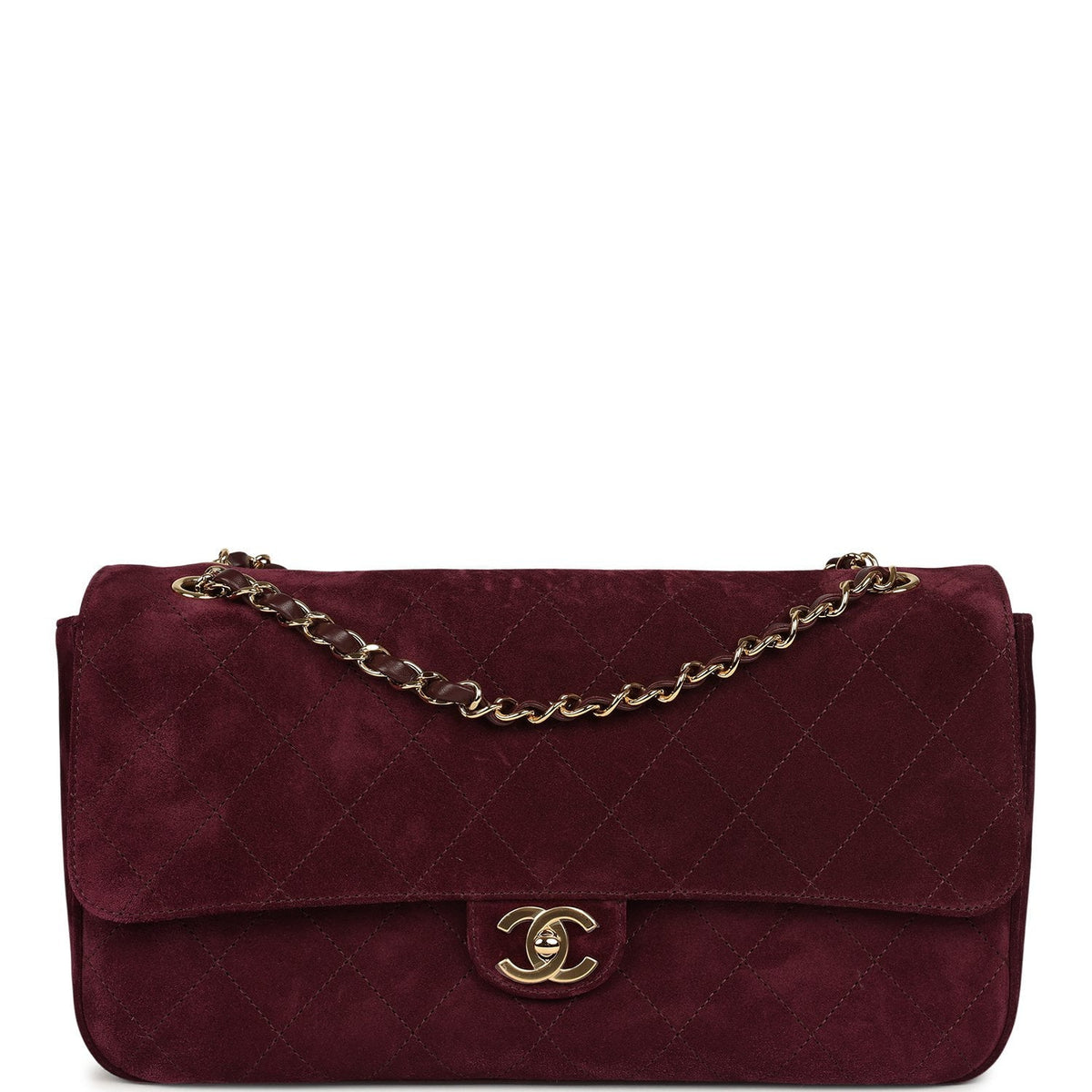 Chanel Maxi "Souplissimo" Small Flap Bag Burgundy Suede Gold Hardware