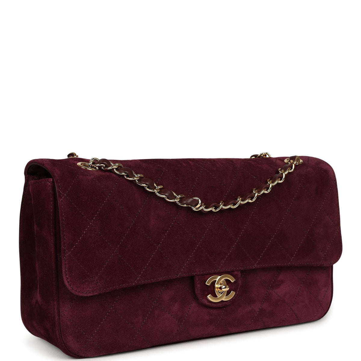 Chanel Maxi "Souplissimo" Small Flap Bag Burgundy Suede Gold Hardware