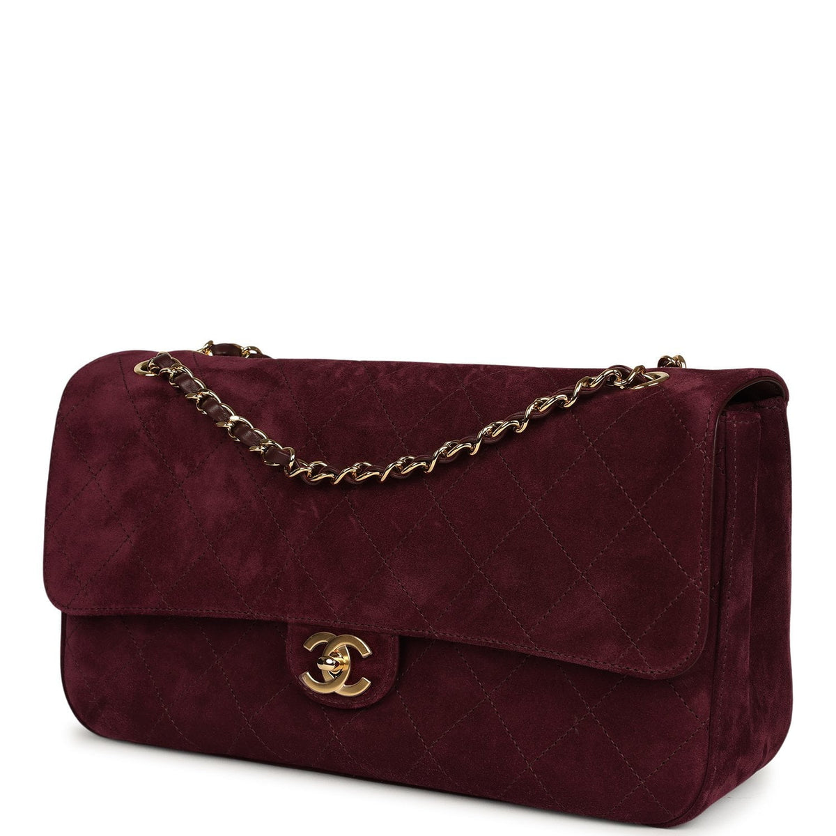 Chanel Maxi "Souplissimo" Small Flap Bag Burgundy Suede Gold Hardware