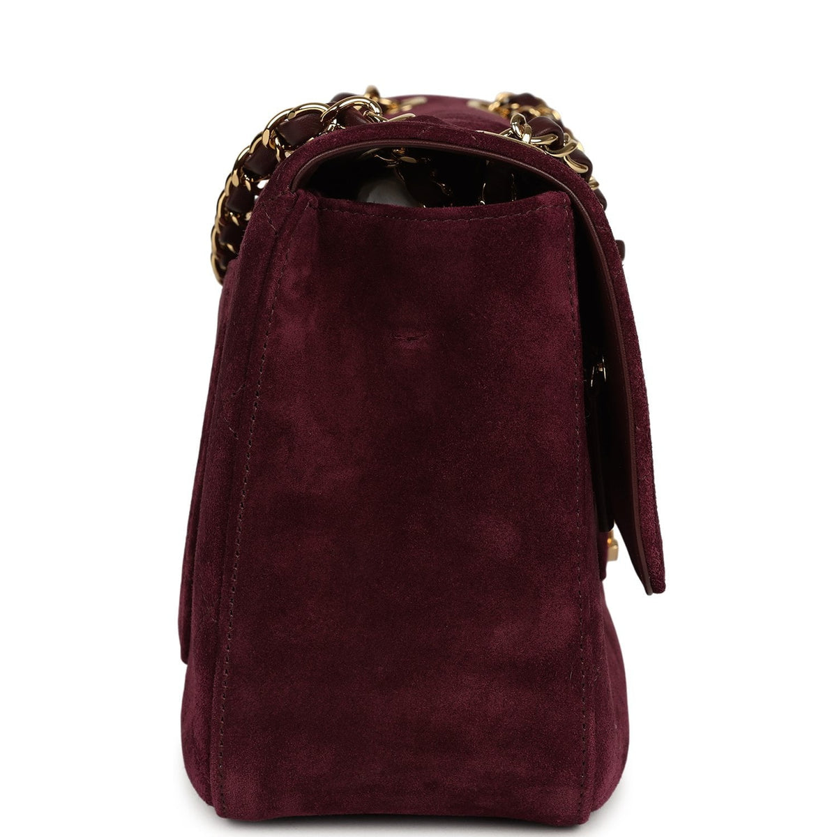 Chanel Maxi "Souplissimo" Small Flap Bag Burgundy Suede Gold Hardware