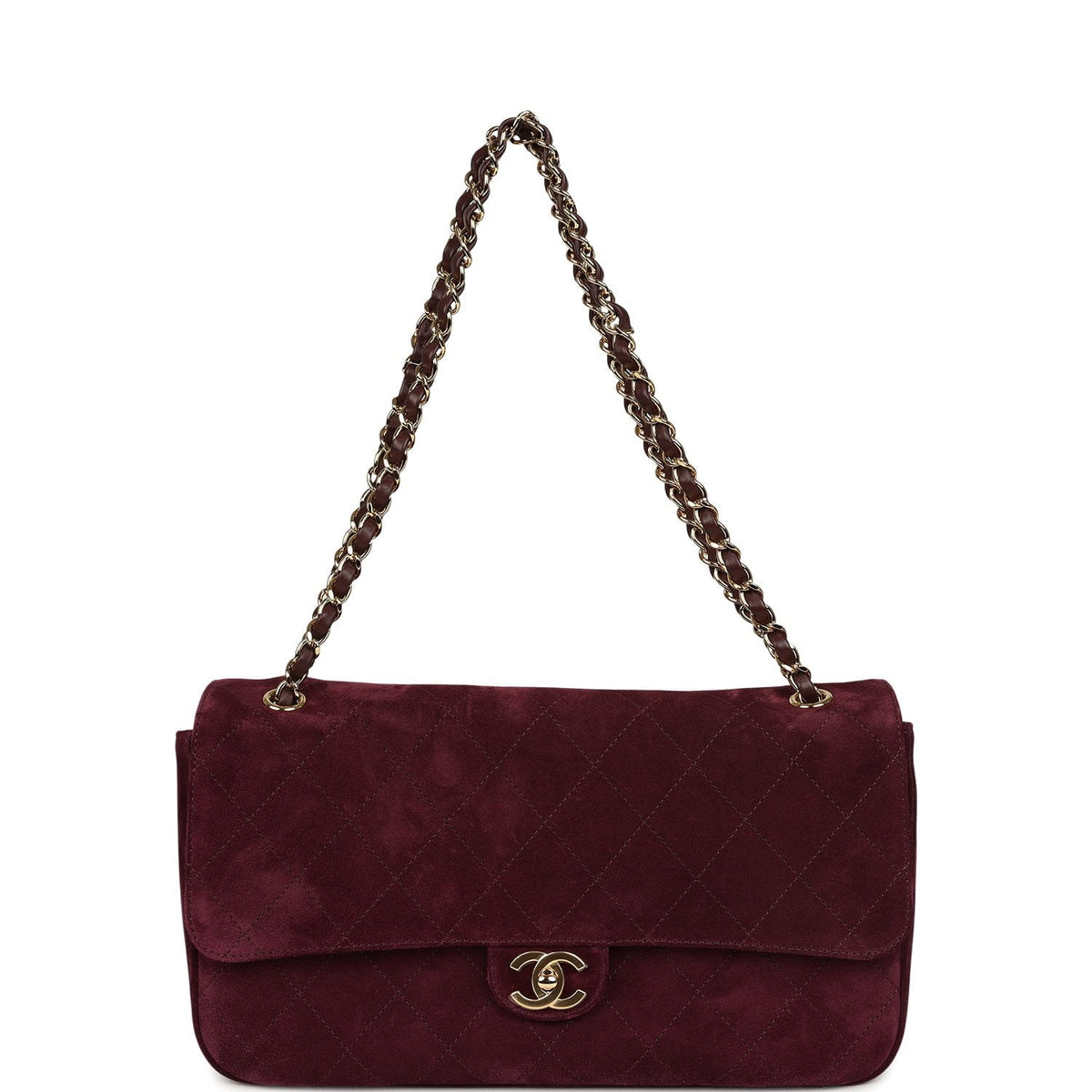 Chanel Maxi "Souplissimo" Small Flap Bag Burgundy Suede Gold Hardware