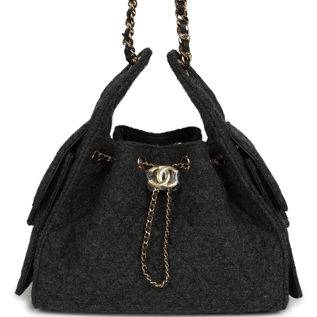 Chanel Small 25 Hobo Bag Dark Grey Wool Felt Gold Hardware