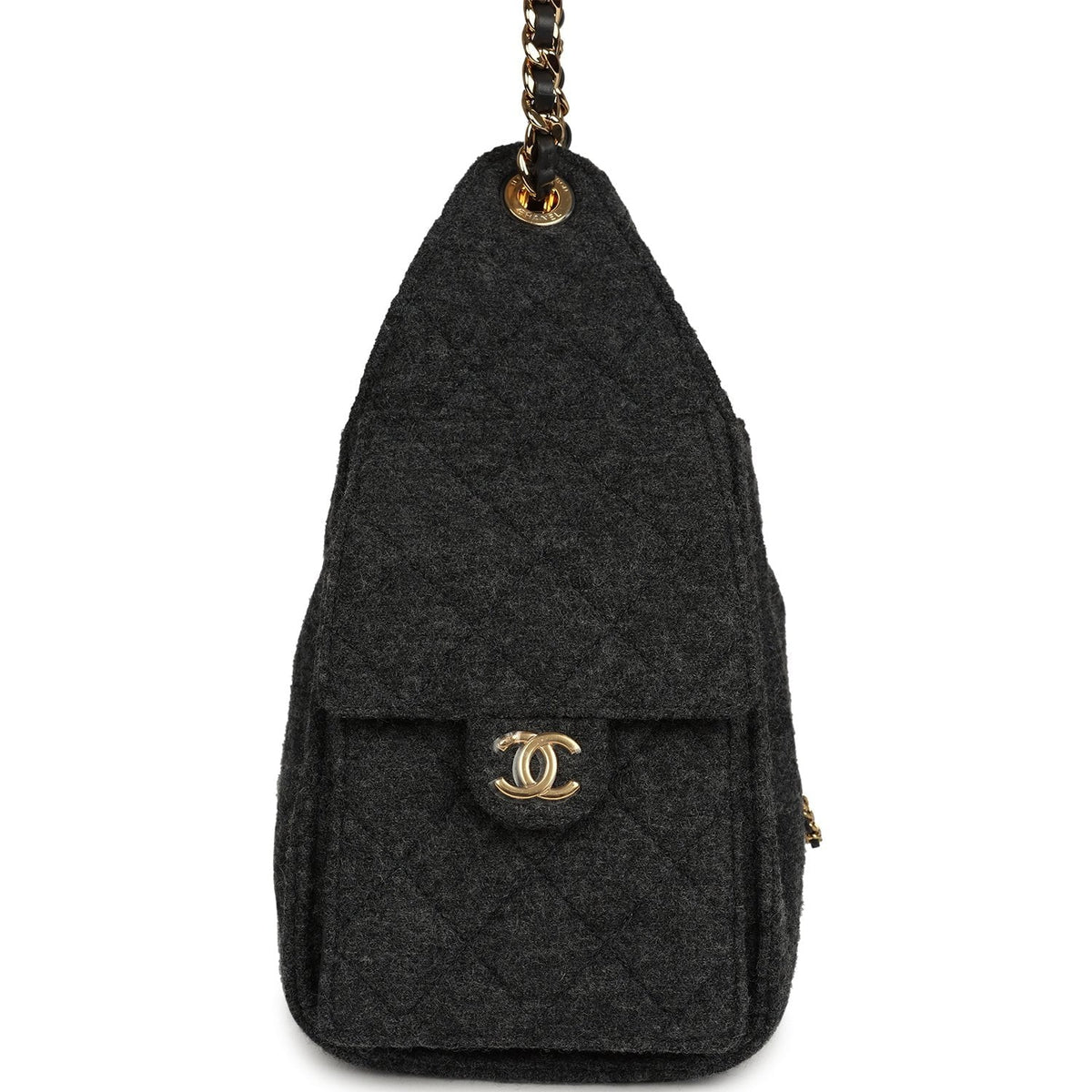 Chanel Small 25 Hobo Bag Dark Grey Wool Felt Gold Hardware