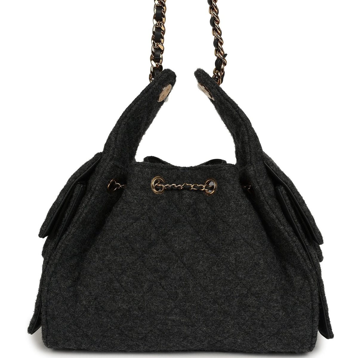 Chanel Small 25 Hobo Bag Dark Grey Wool Felt Gold Hardware