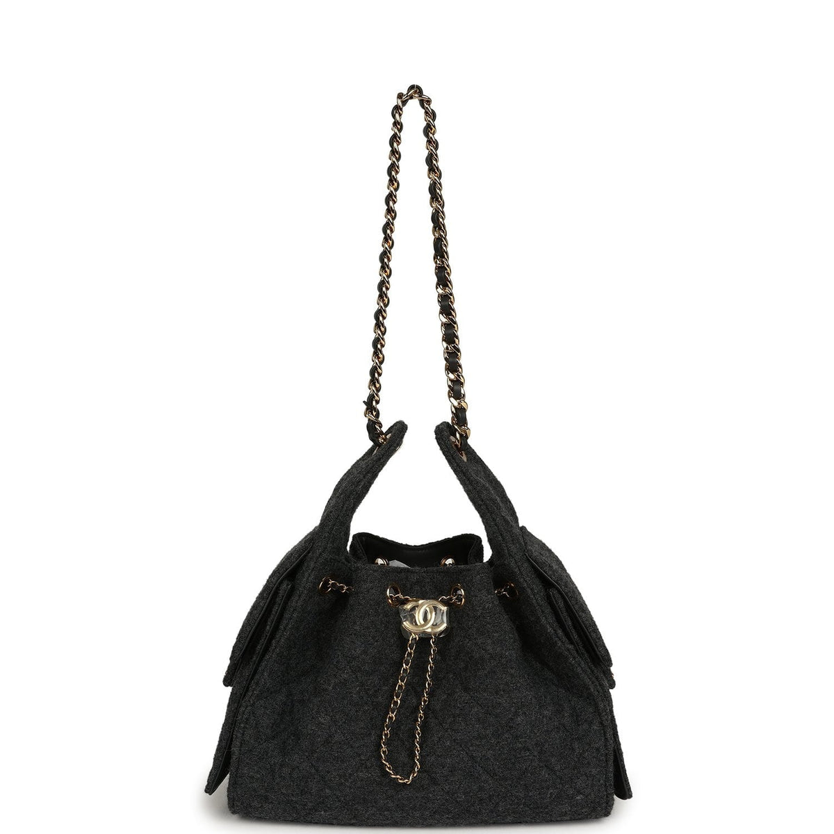 Chanel Small 25 Hobo Bag Dark Grey Wool Felt Gold Hardware
