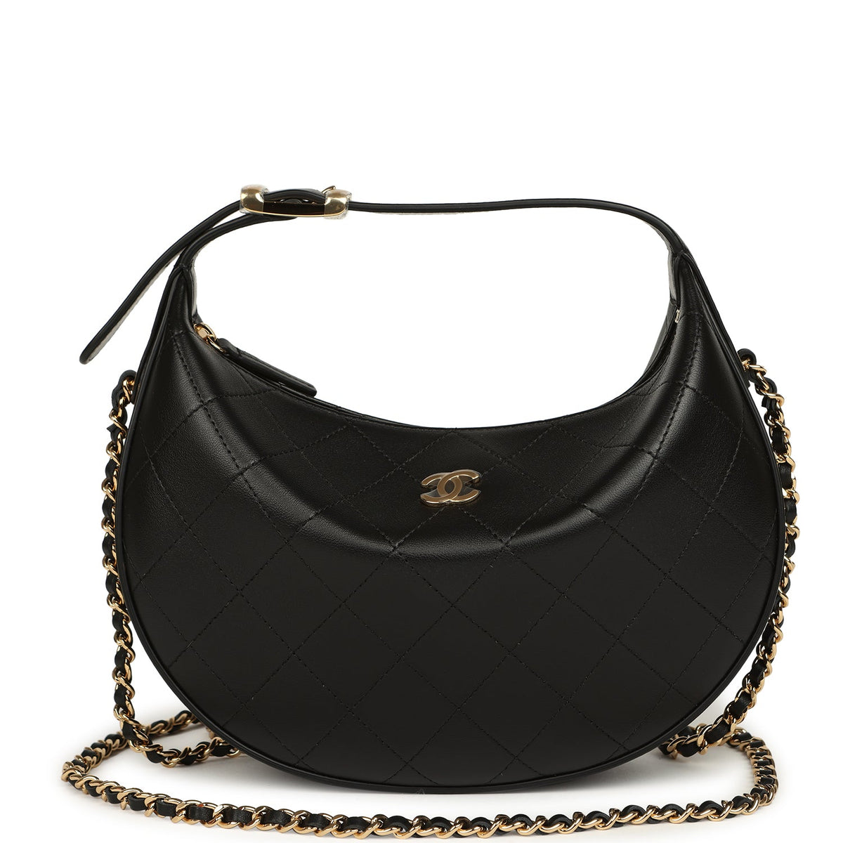 Chanel Top Handle Soft Hobo with Chain Black Lambskin Gold Hardware