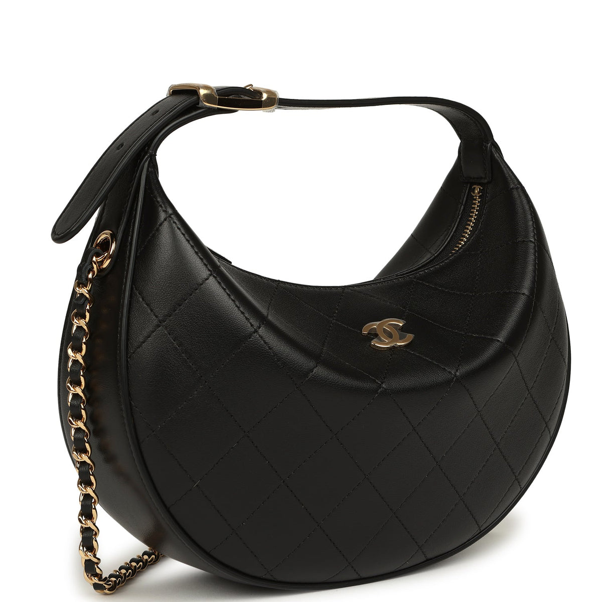 Chanel Top Handle Soft Hobo with Chain Black Lambskin Gold Hardware