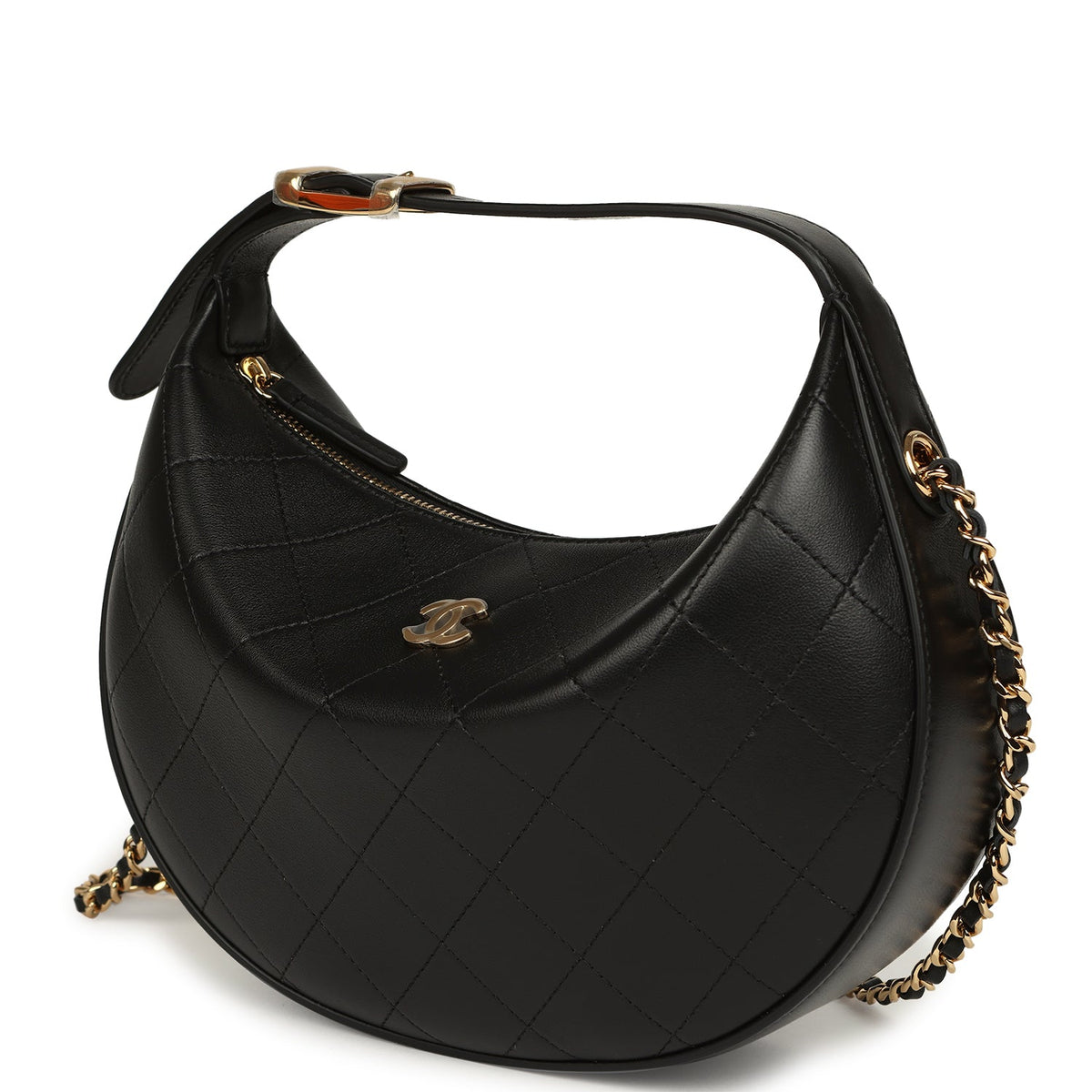 Chanel Top Handle Soft Hobo with Chain Black Lambskin Gold Hardware