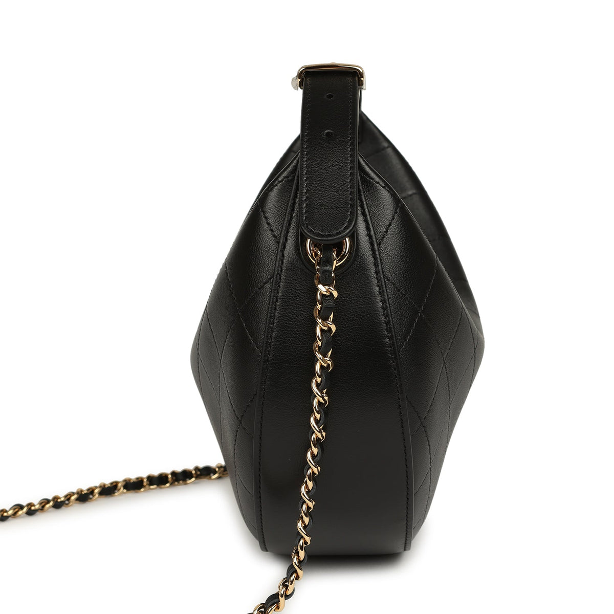 Chanel Top Handle Soft Hobo with Chain Black Lambskin Gold Hardware