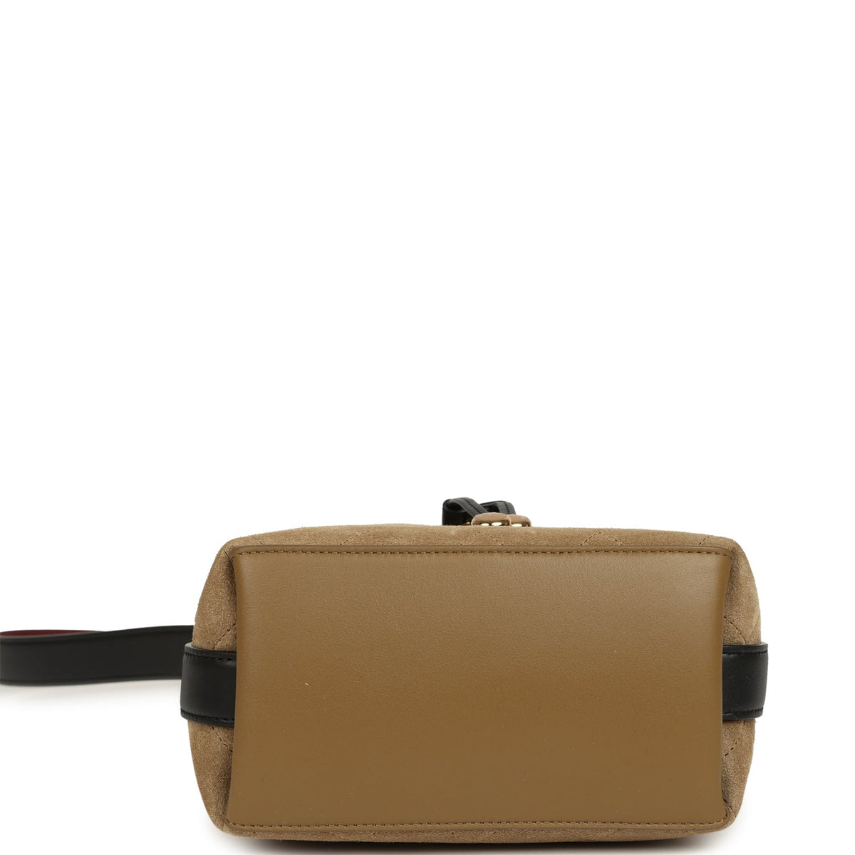 Chanel "CC Loop" Drawstring Bucket Bag with Leather Strap Dark Beige Suede, Black Leather Gold Hardware