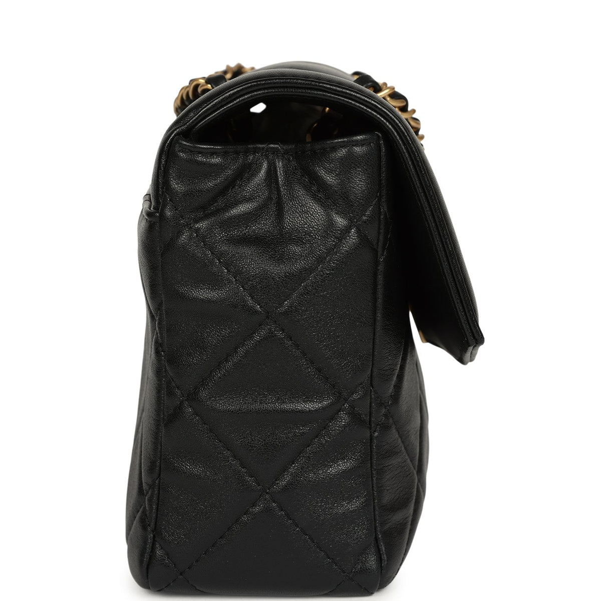 Chanel Medium Flap Bag Black Shiny Lambskin Antique Gold Hardware