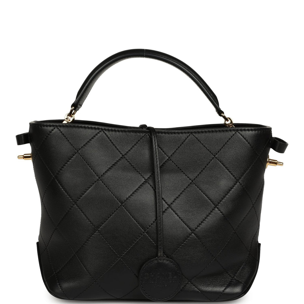 Pre-owned Chanel Top Handle Bucket Bag Black Calfskin Gold Hardware