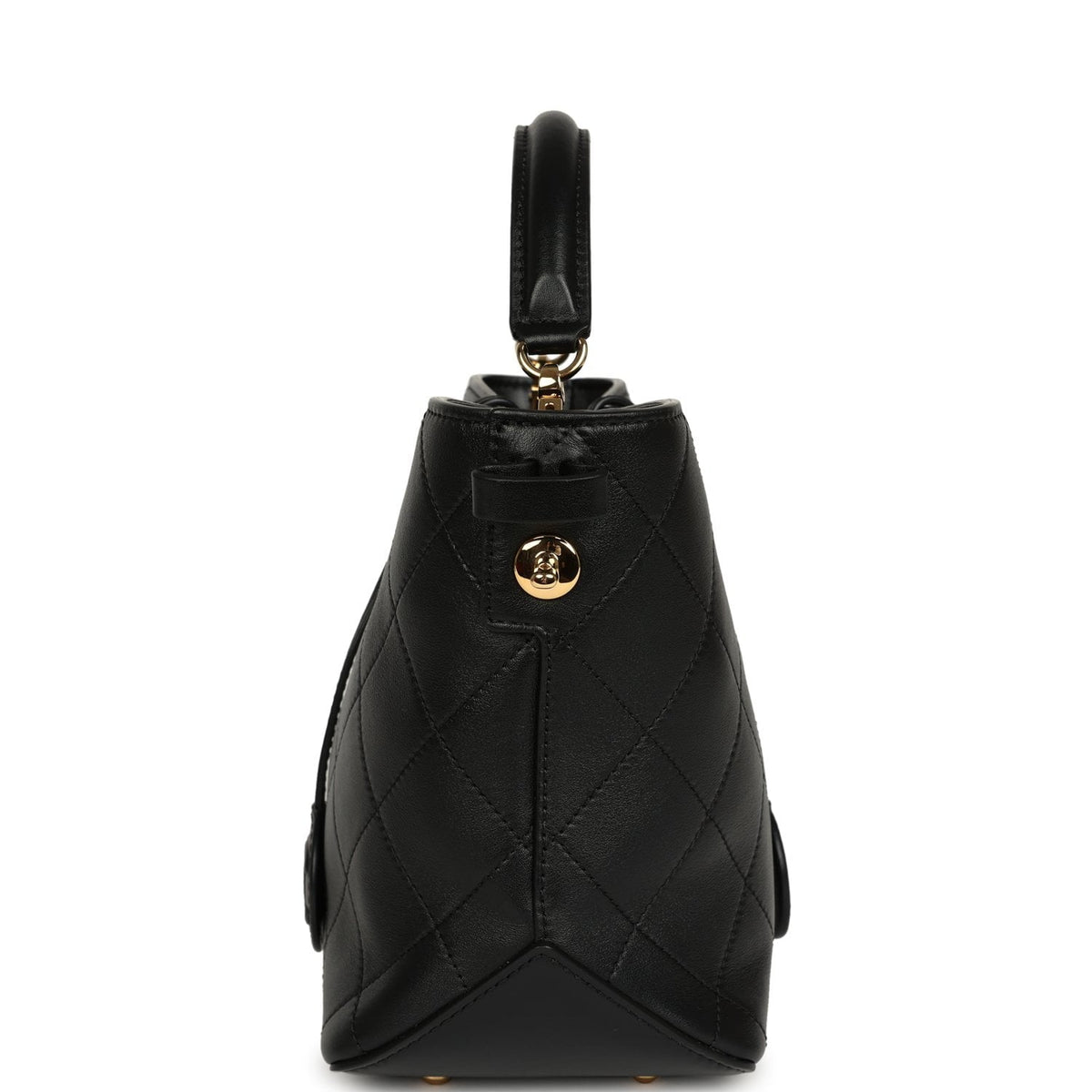 Pre-owned Chanel Top Handle Bucket Bag Black Calfskin Gold Hardware