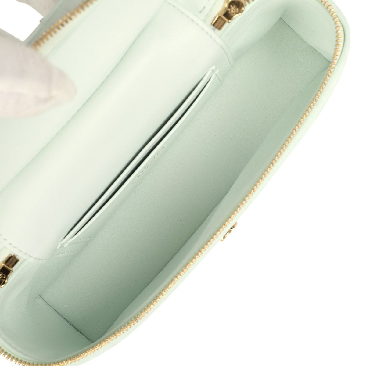 Chanel Top Handle Long Vanity Case with Chain Light Blue Croc Embossed Calfskin Gold Hardware