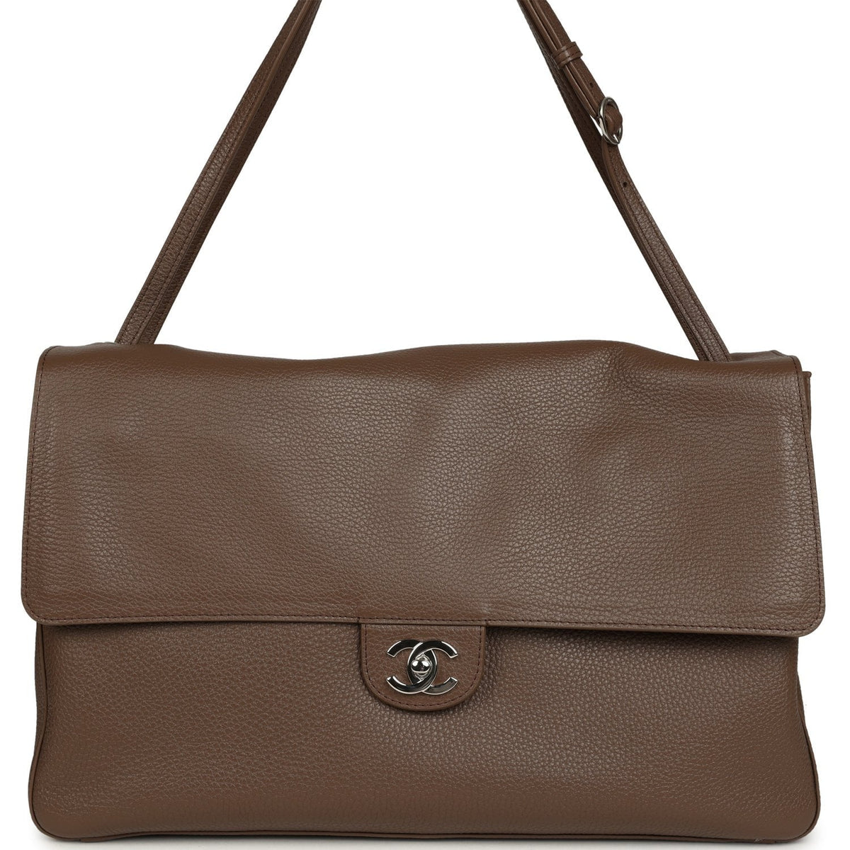 Chanel Maxi "Souplissimo" Large Flap Bag Light Brown Grained Calfskin Silver Hardware
