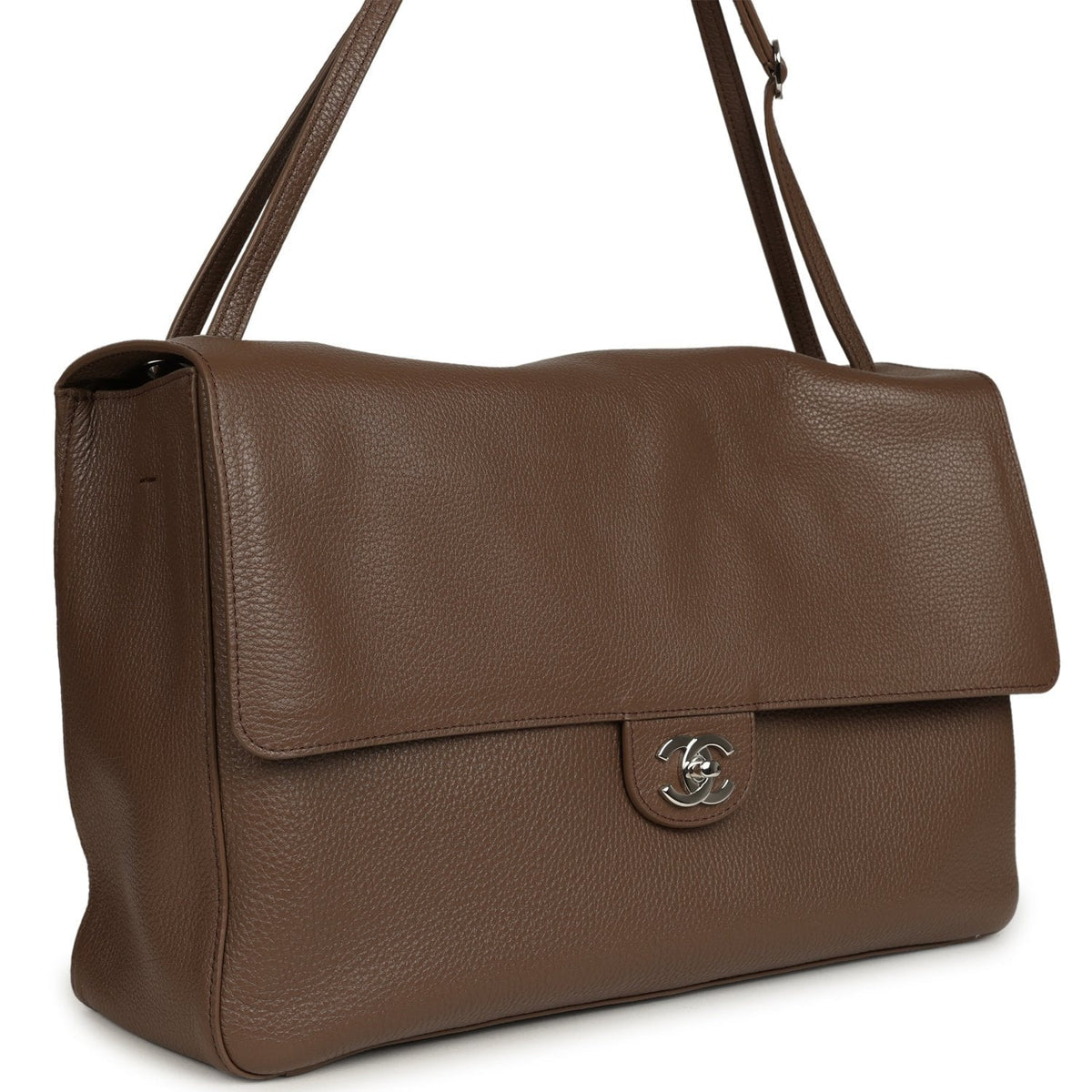 Chanel Maxi "Souplissimo" Large Flap Bag Light Brown Grained Calfskin Silver Hardware