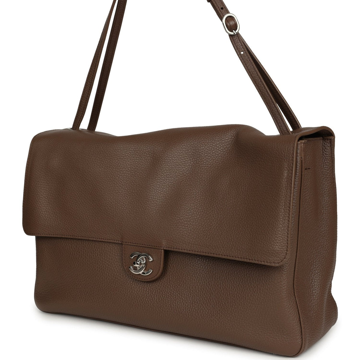 Chanel Maxi "Souplissimo" Large Flap Bag Light Brown Grained Calfskin Silver Hardware