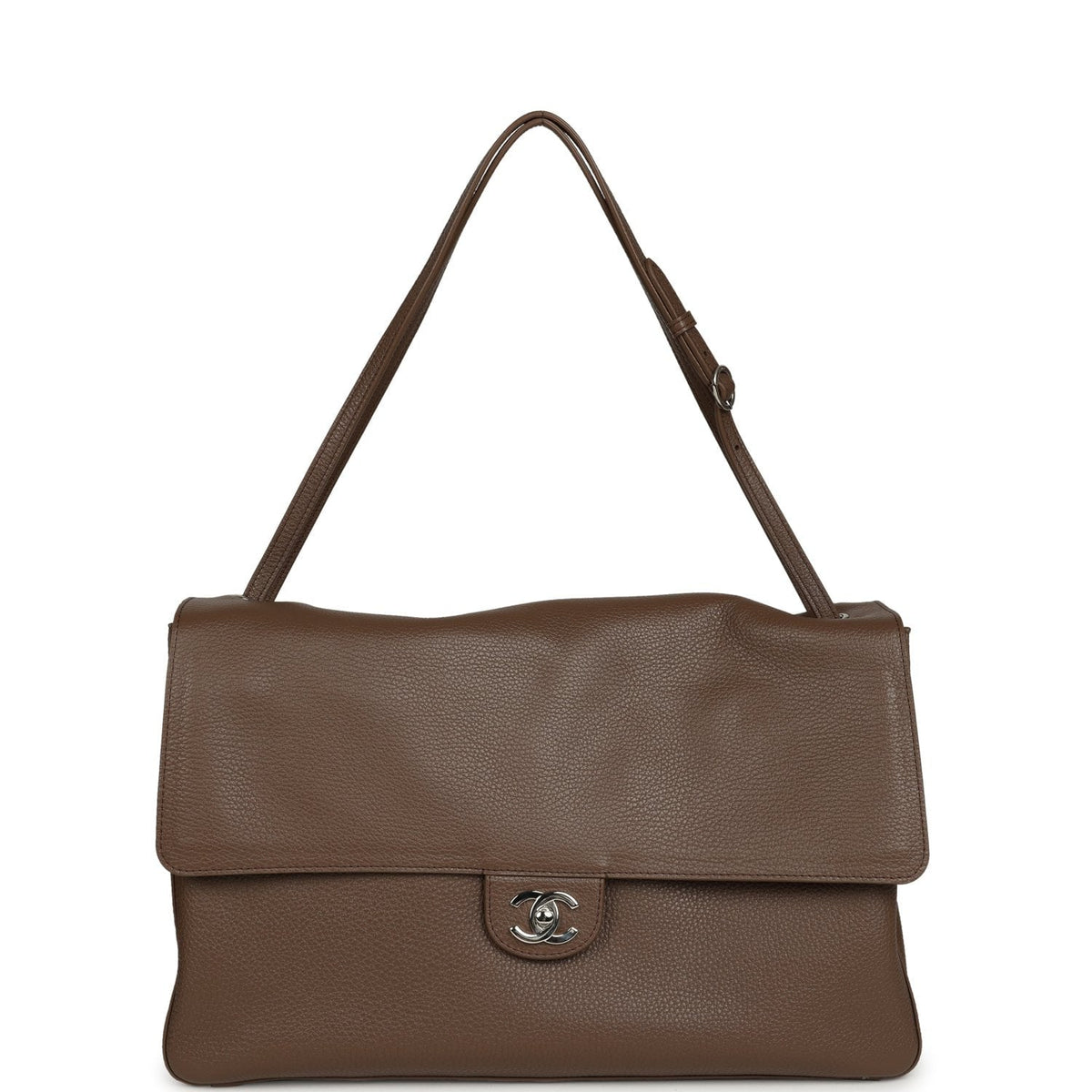 Chanel Maxi "Souplissimo" Large Flap Bag Light Brown Grained Calfskin Silver Hardware