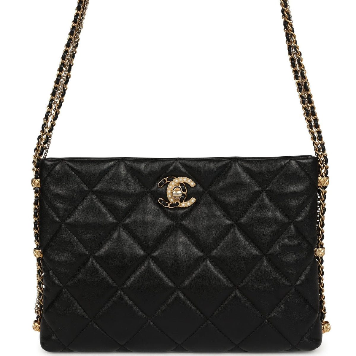 Pre-owned Chanel Crush On Chains Hobo Bag Black Lambskin Antique Gold Hardware