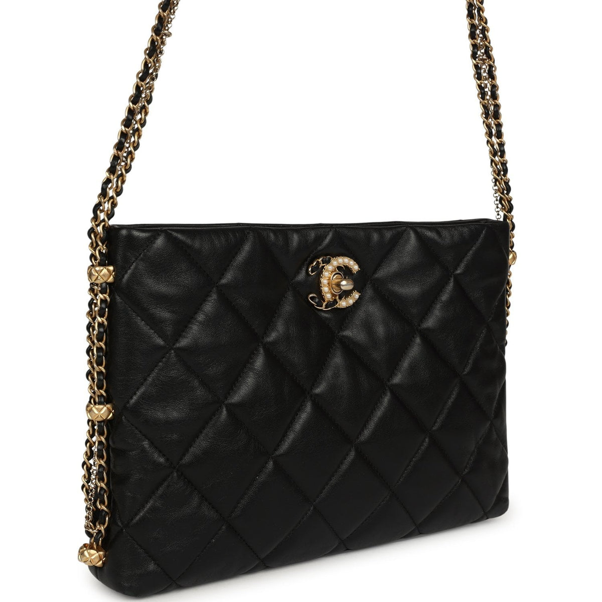 Pre-owned Chanel Crush On Chains Hobo Bag Black Lambskin Antique Gold Hardware