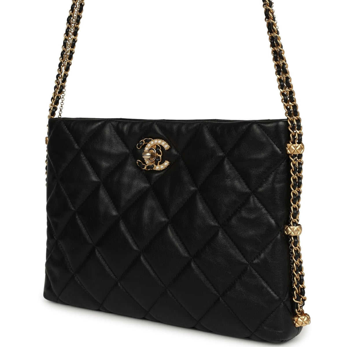 Pre-owned Chanel Crush On Chains Hobo Bag Black Lambskin Antique Gold Hardware