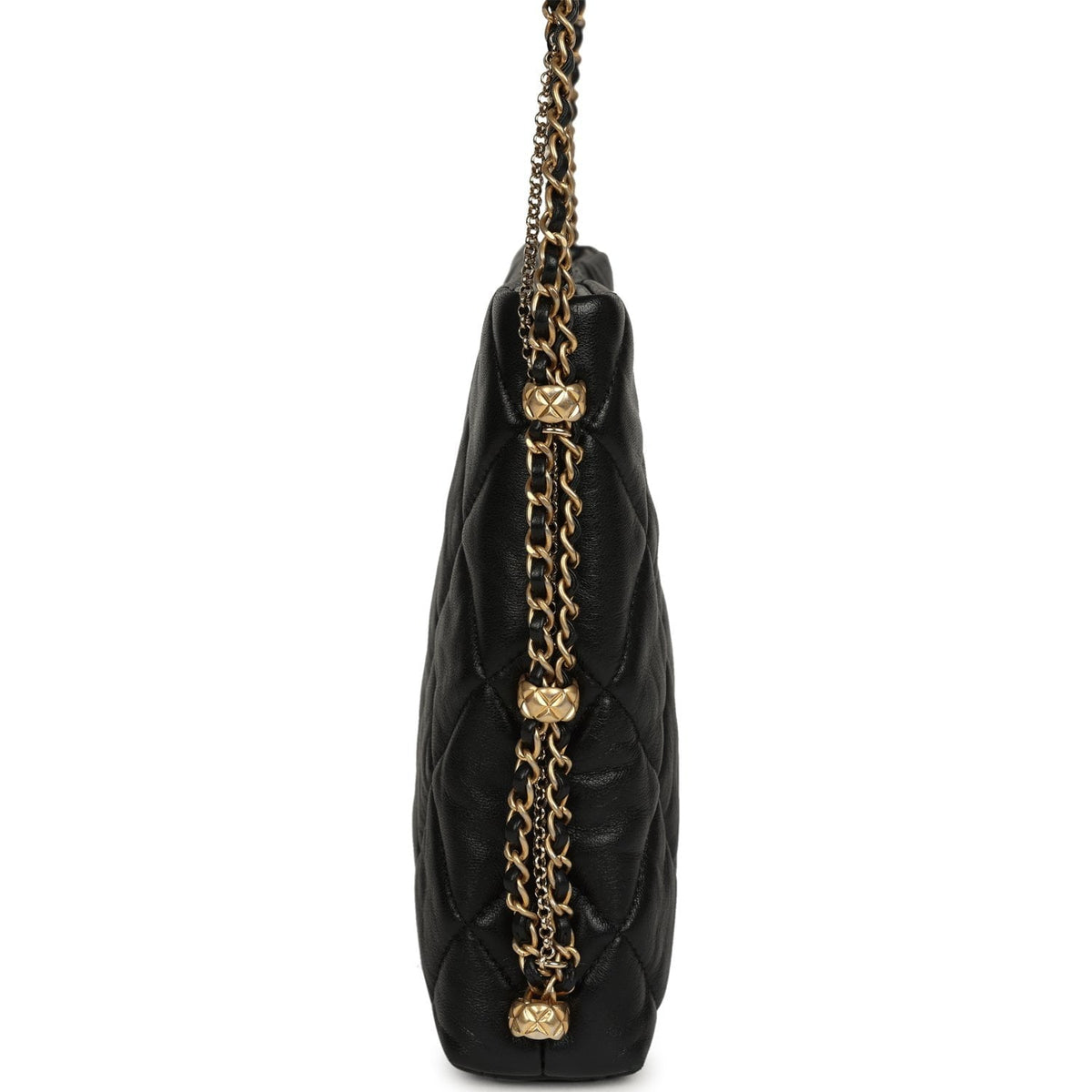 Pre-owned Chanel Crush On Chains Hobo Bag Black Lambskin Antique Gold Hardware
