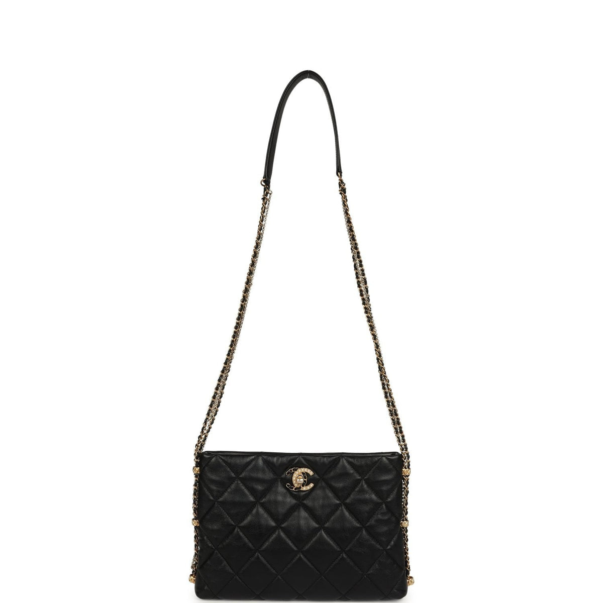 Pre-owned Chanel Crush On Chains Hobo Bag Black Lambskin Antique Gold Hardware