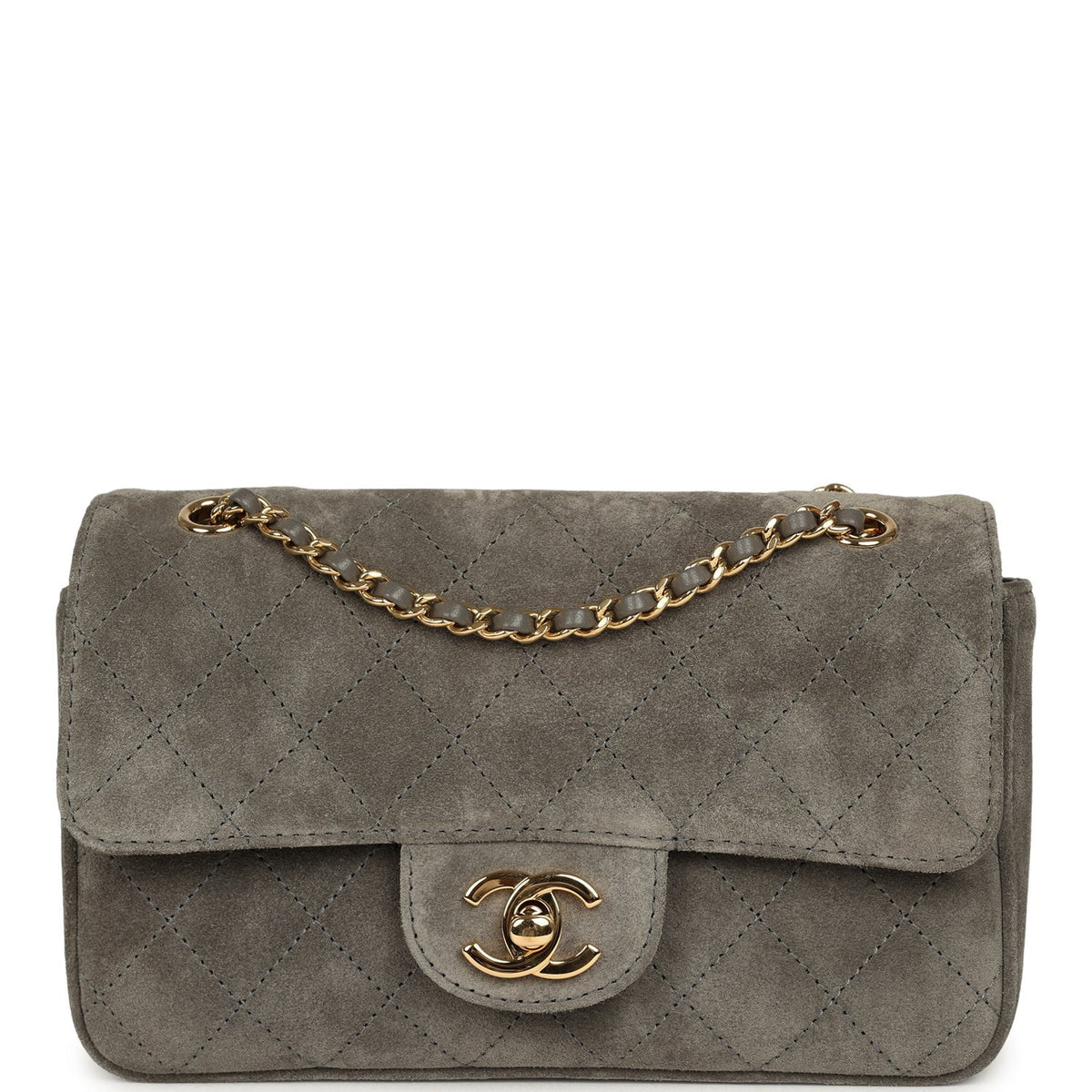 Chanel Mini "Souplissimo" Flap Bag Dark Grey Suede Gold Hardware
