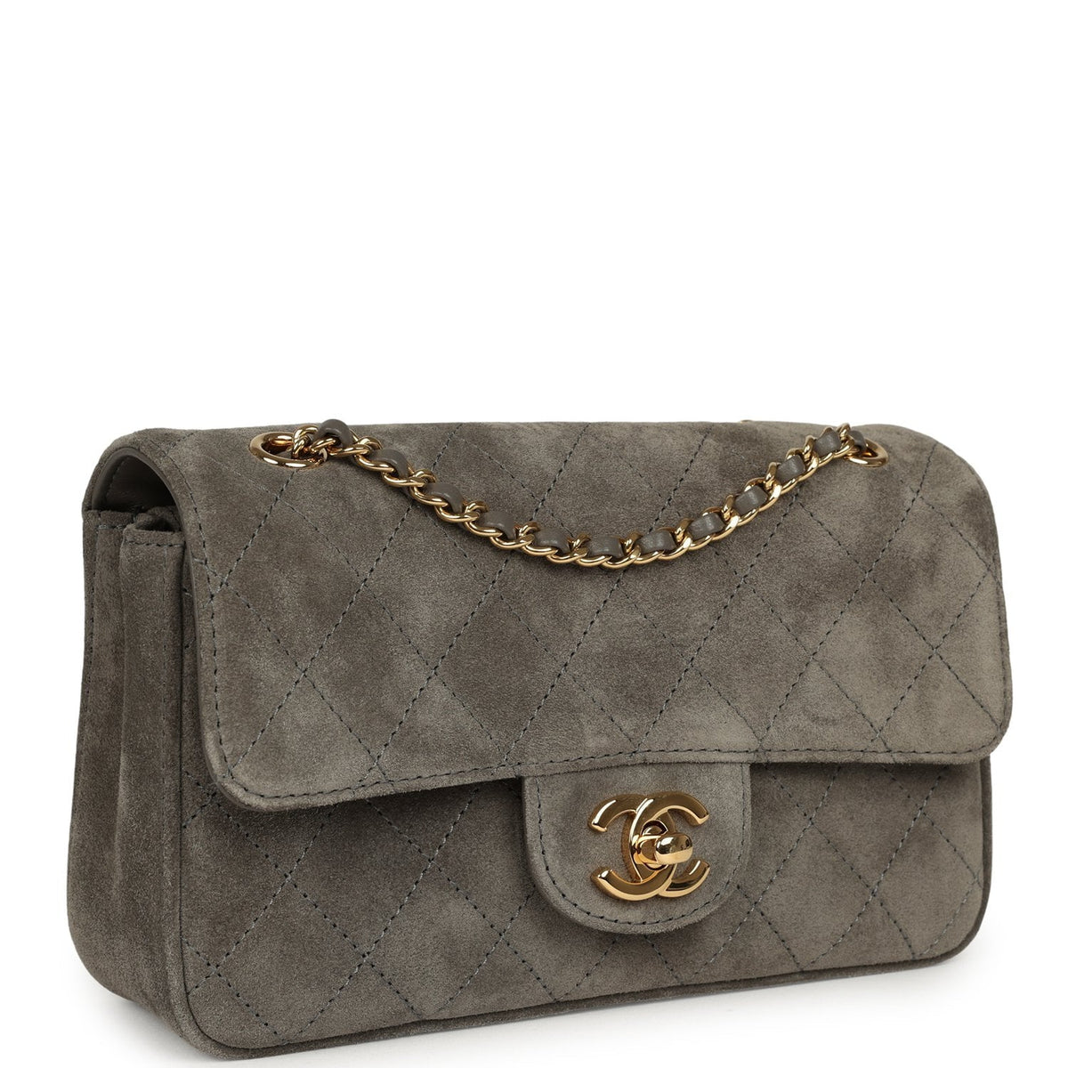 Chanel Mini "Souplissimo" Flap Bag Dark Grey Suede Gold Hardware