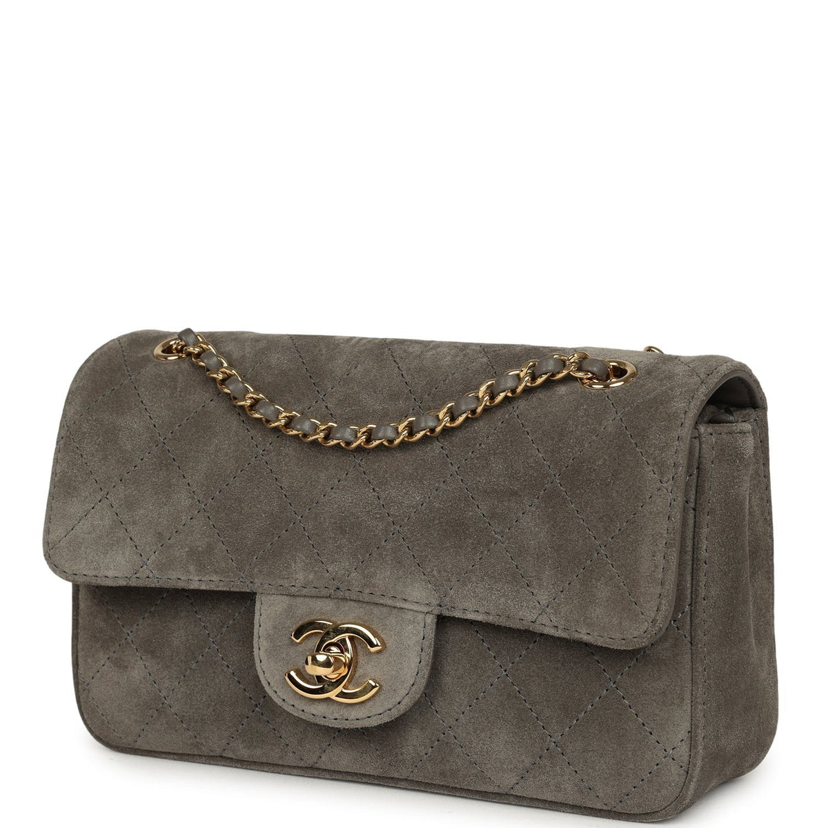 Chanel Mini "Souplissimo" Flap Bag Dark Grey Suede Gold Hardware